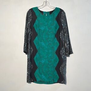 CORLY NWT Silk BLK Marble/Green Malachite Geometric Party/Holiday Sheath Dress 4